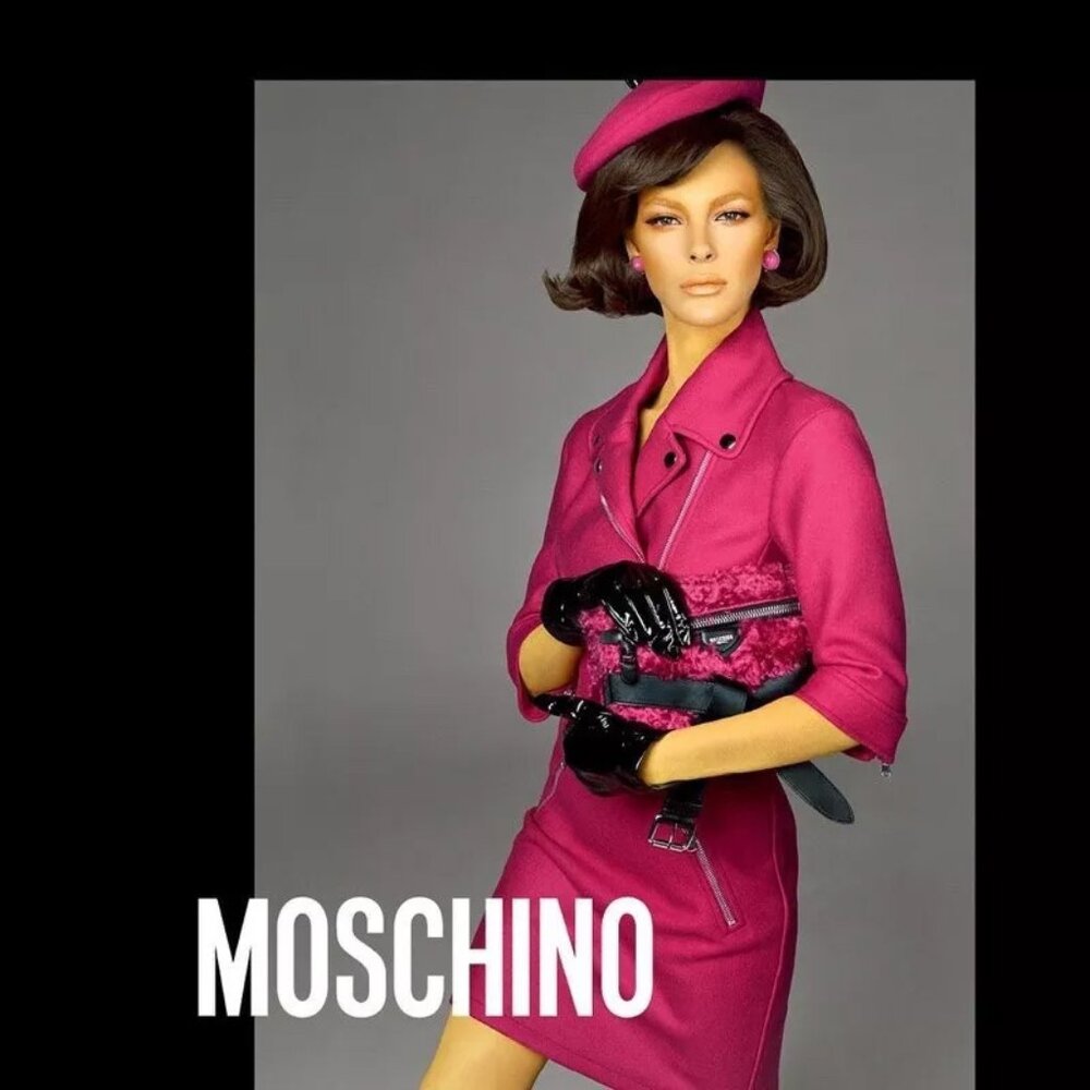 Moschino Couture Pink Wool 2 Piece Skirt Suit Biker Zipper Jacket USA Sz 6 IT40